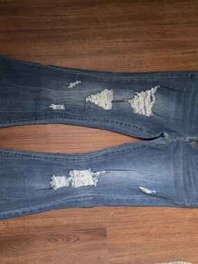 SHEIN Blue Distressed Flare Jeans